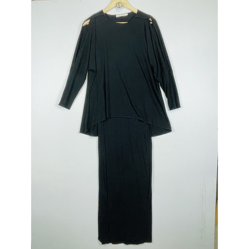 Testimony Los Angeles Dress Womens Small Black 3/4 Sleeve‎ Open Arm Maxi Sleek